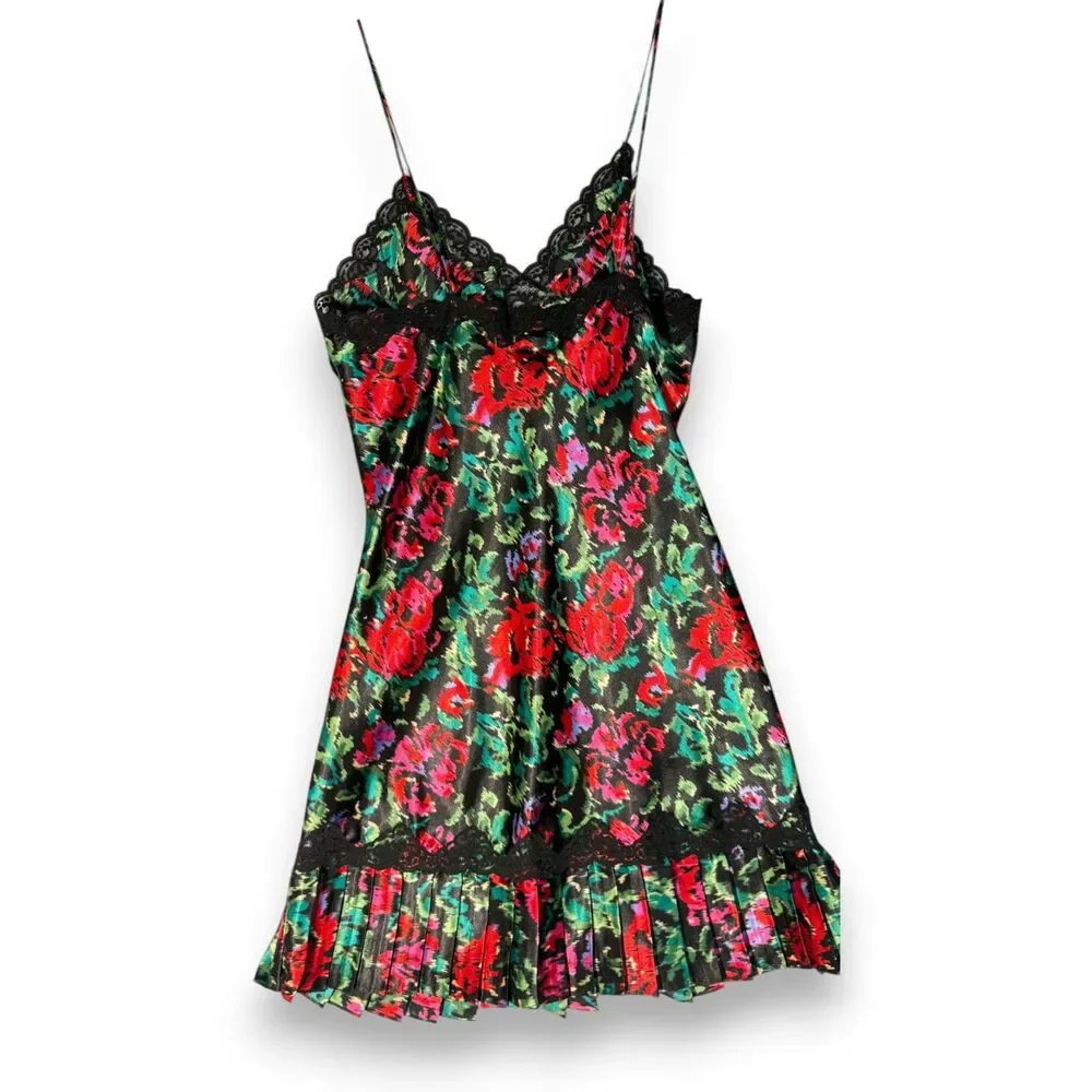 Vintage Victoria's Secret | Gold Label | Black Floral Garden Slip Dress | Sz S